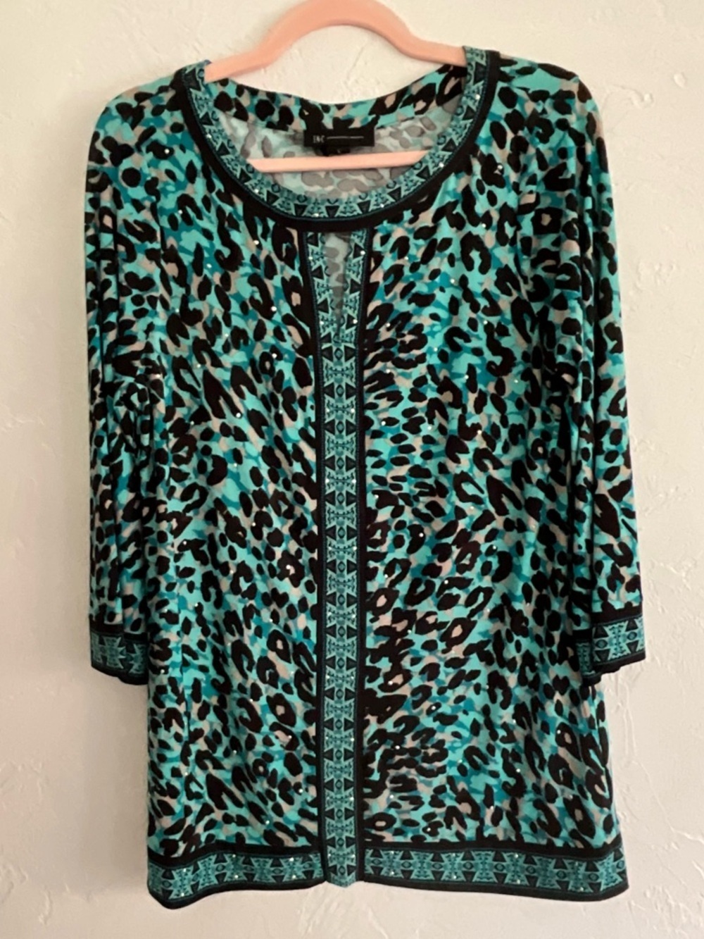 INC International Concepts Teal Leopard Tunic Large